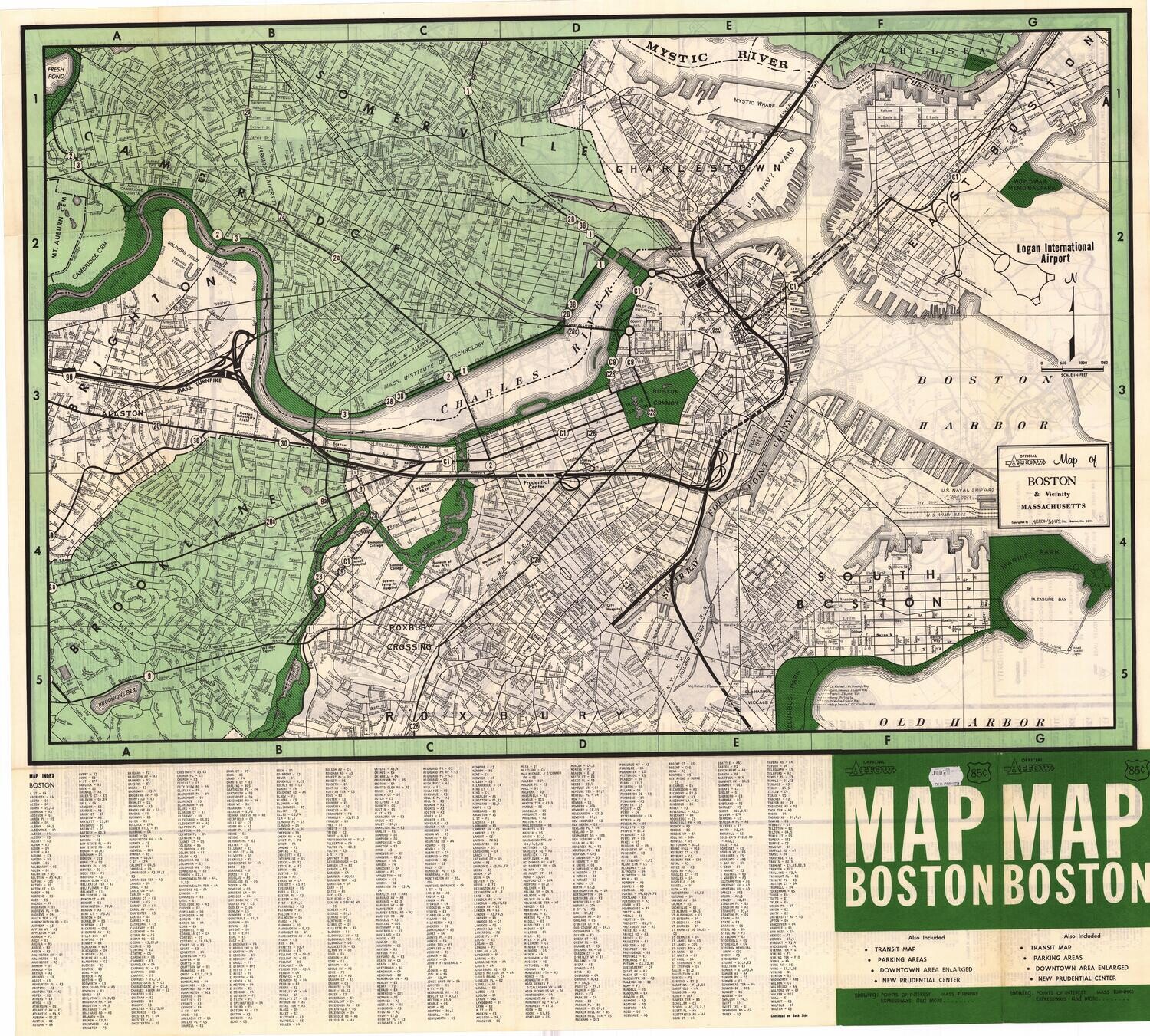 1961 Boston map by Arrow in green 