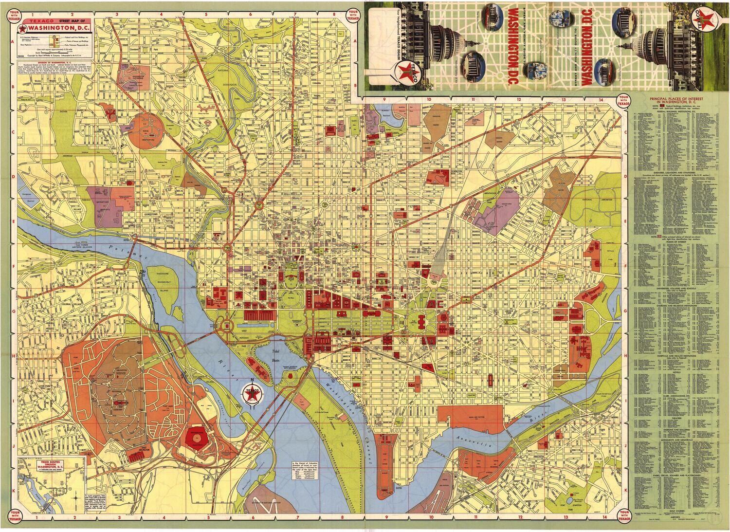 1958 Texaco Map of Washington DC 