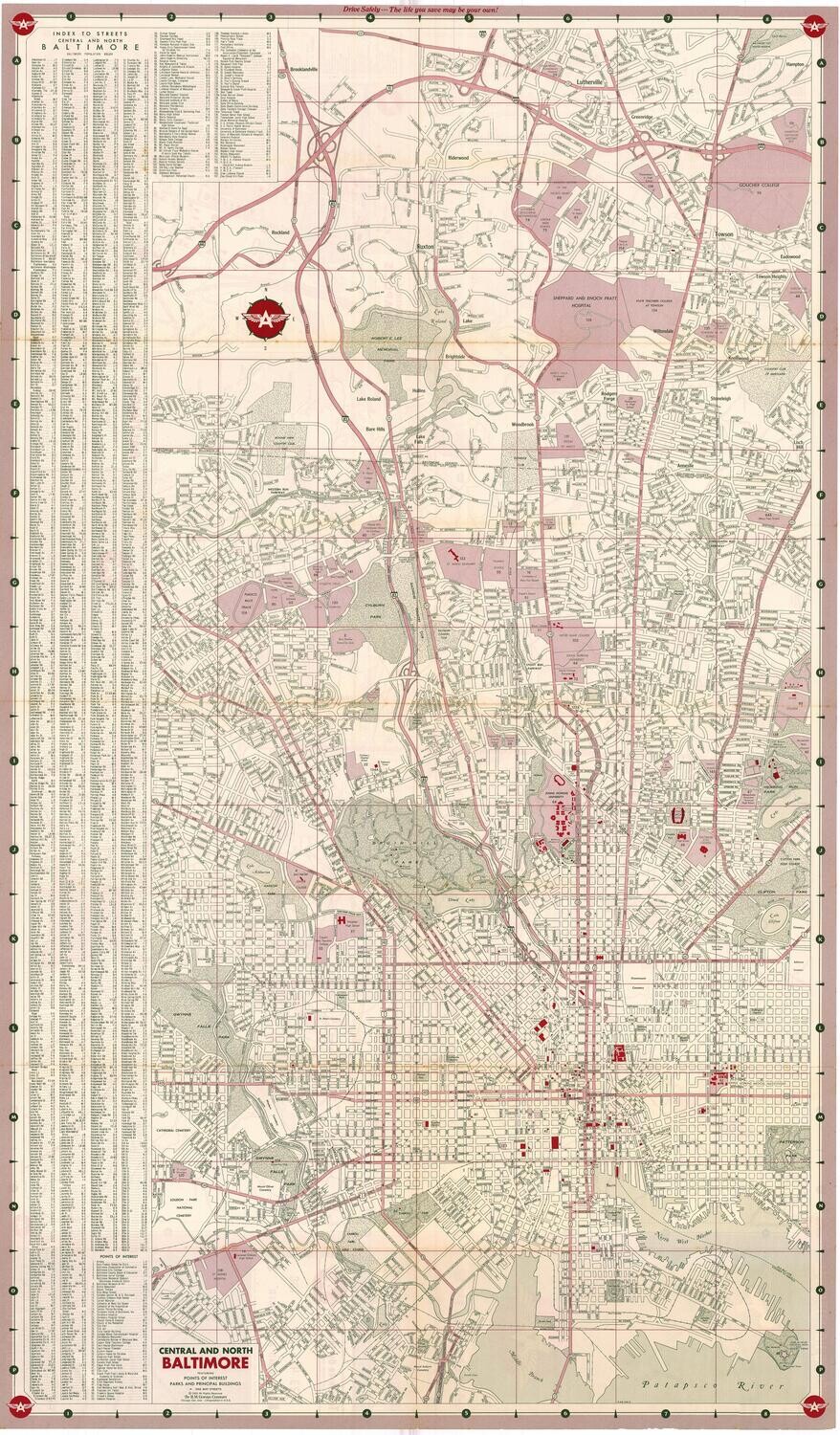 1963 Flying A map of Baltimore 