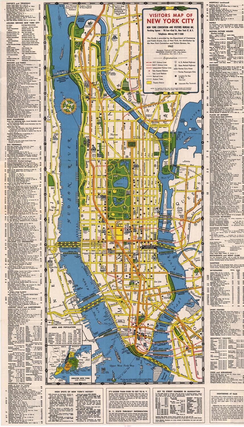 1962 Visitors Map of New York City -Indexed  with monuments