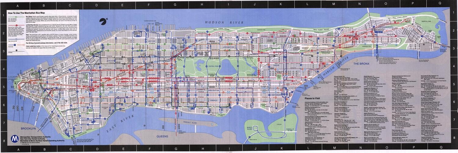 1988 Manhattan Bus Routes Map 