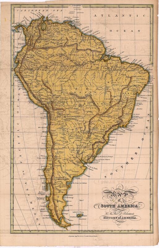 1821 South America w/ hand color by T. Cadell