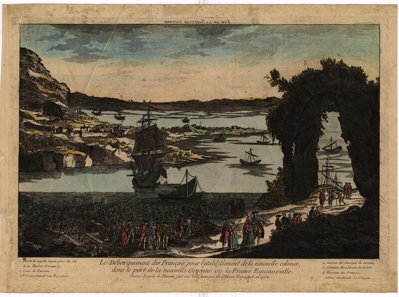 1762 View of French Guyana at the Harbor of Cayenne w/ Hand Color