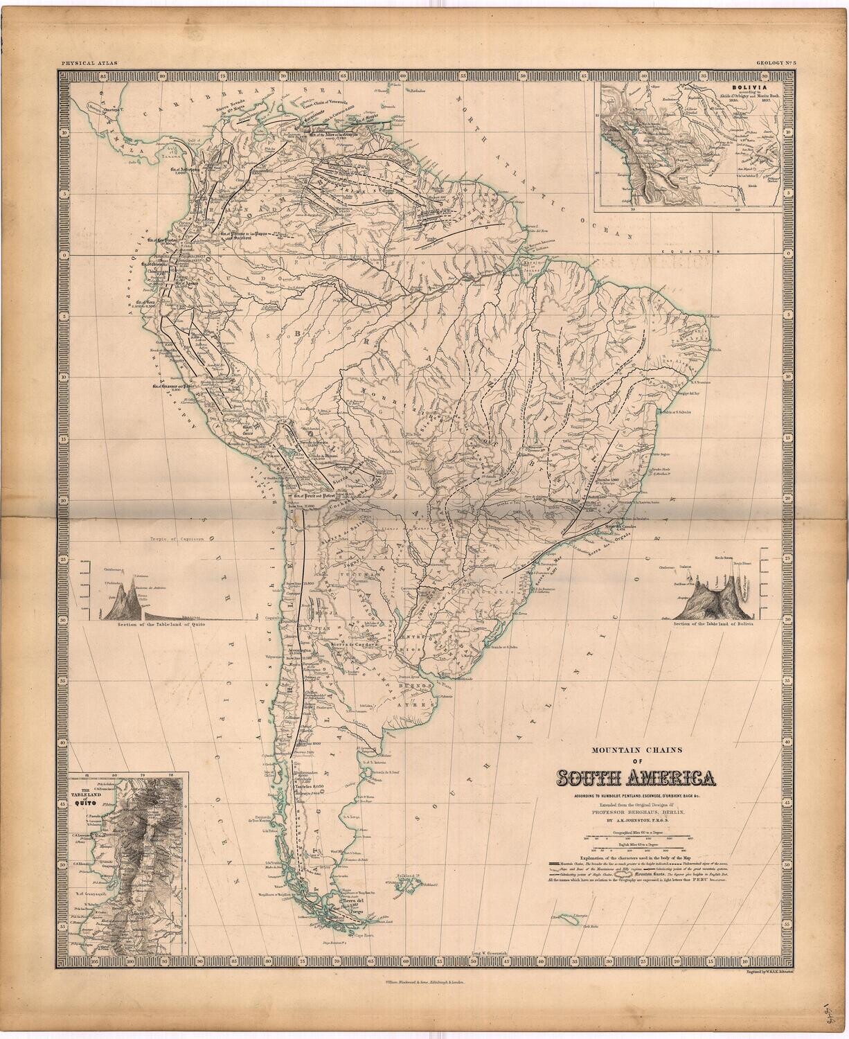 1848 Mountain Chains of South America by A.K. Johnston in Steel engraving w/OHC