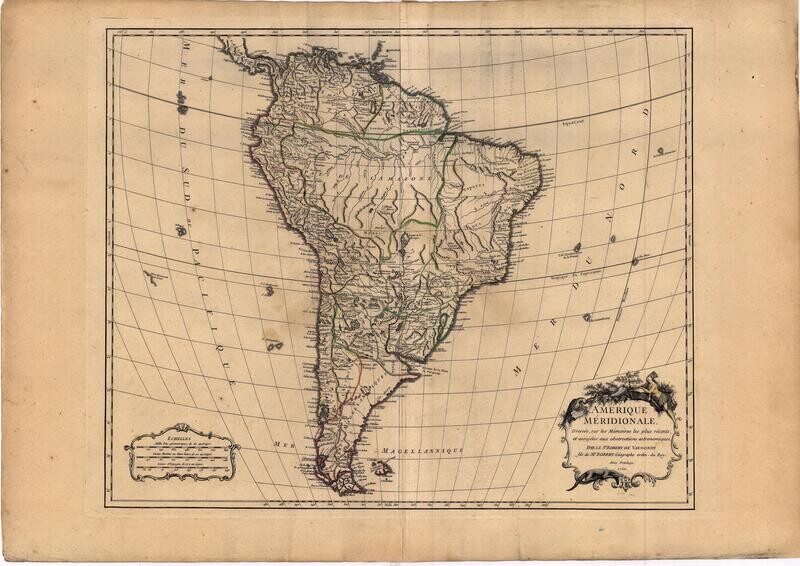 1750 Map of South America by DeVaugondy  w/OHC