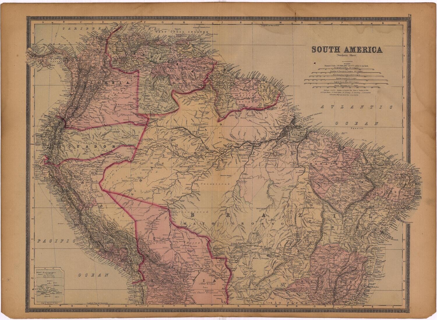 1886 Map of  South America in 2 sheets by Bradley&#39;s