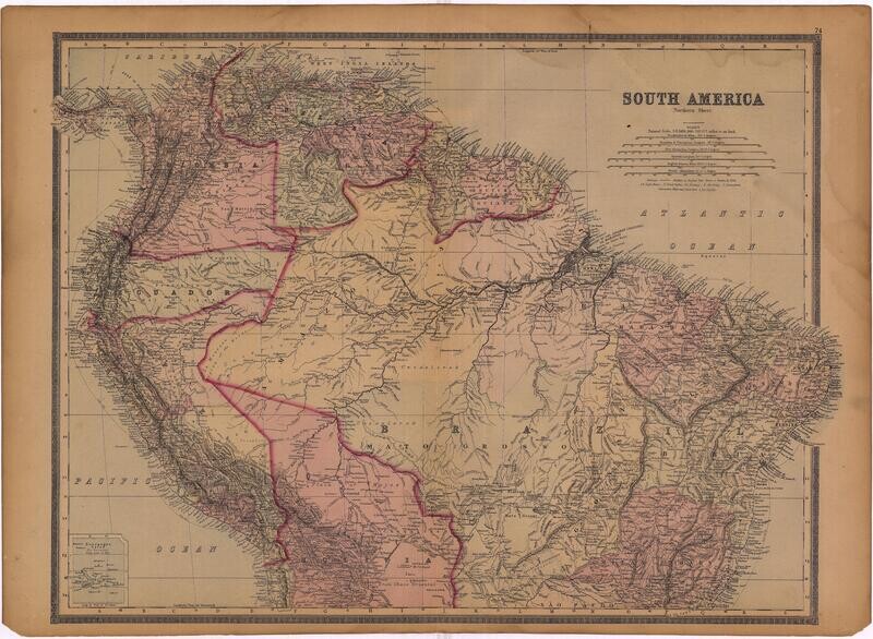 1886 Map of  South America in 2 sheets by Bradley's