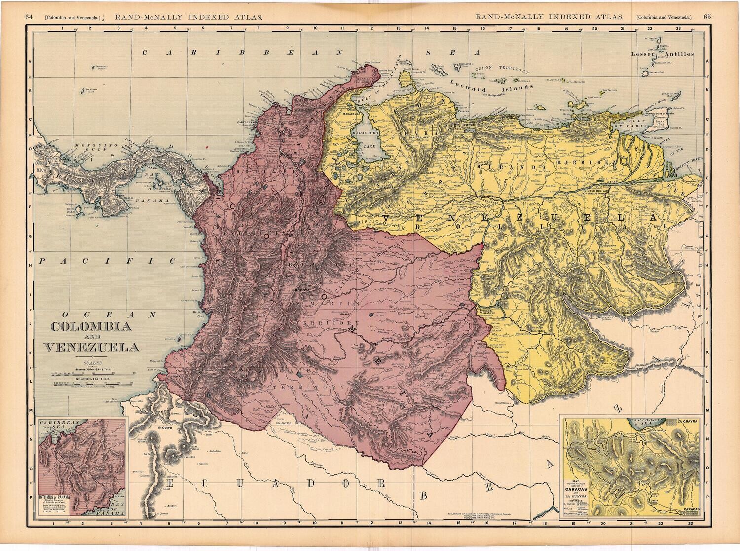 1904 Map of Columbia Venezuela by Rand McNally in Color Lithography