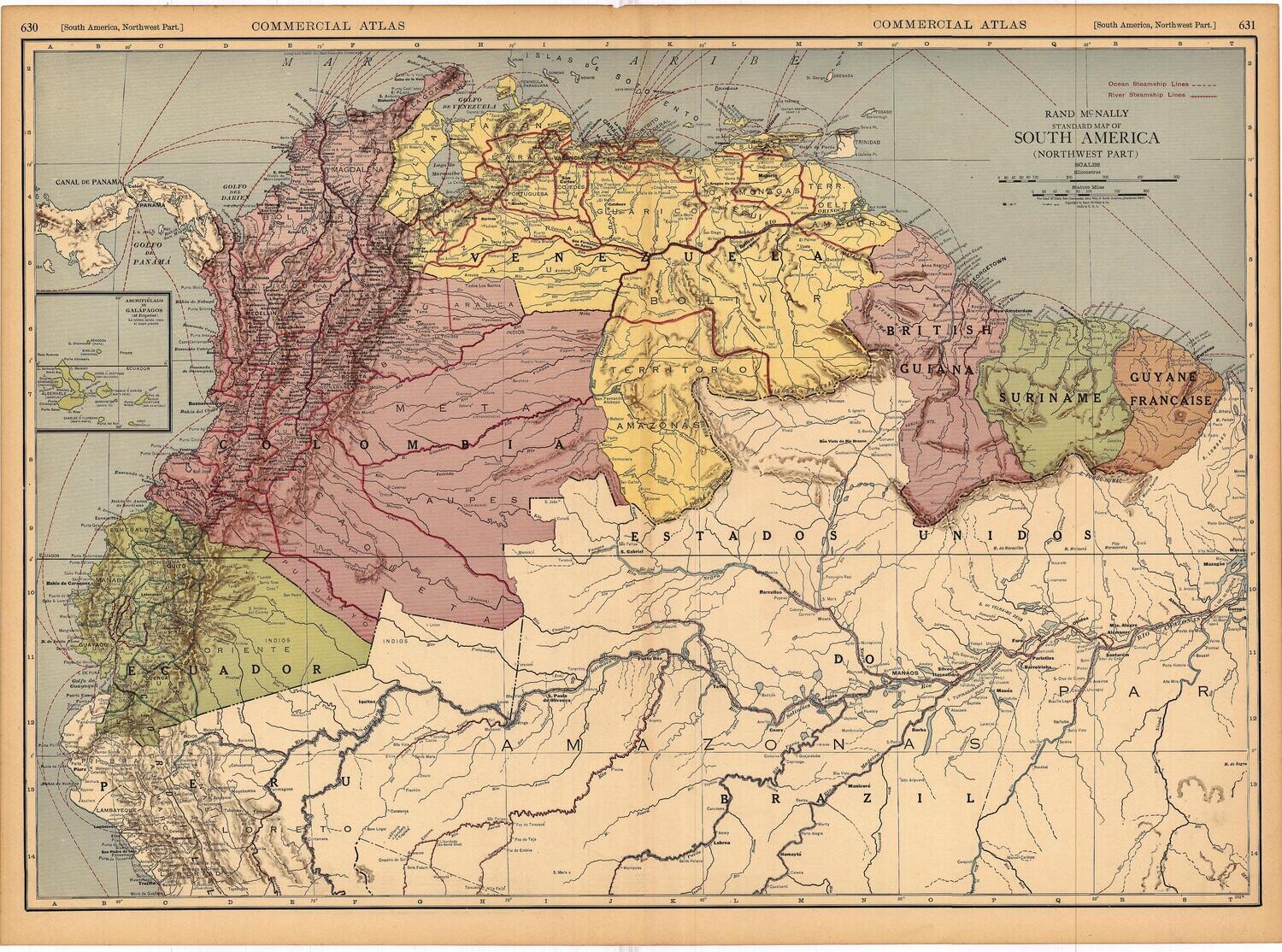 1912 South America (NW Part) by Rand McNally in Chromolithography