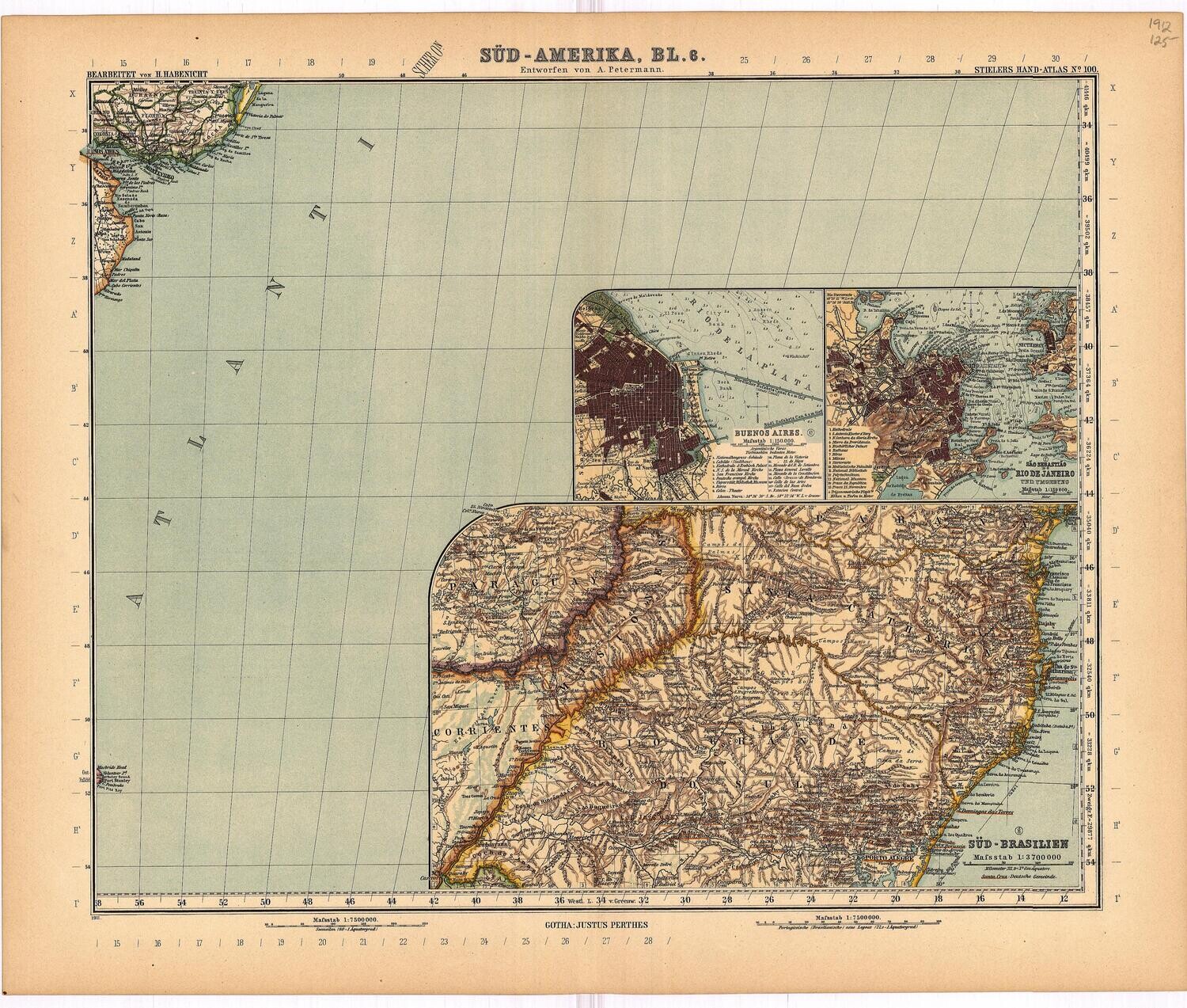 1912 South America - German Map  Patagonia Bl. 6 from Stielers Atlas 