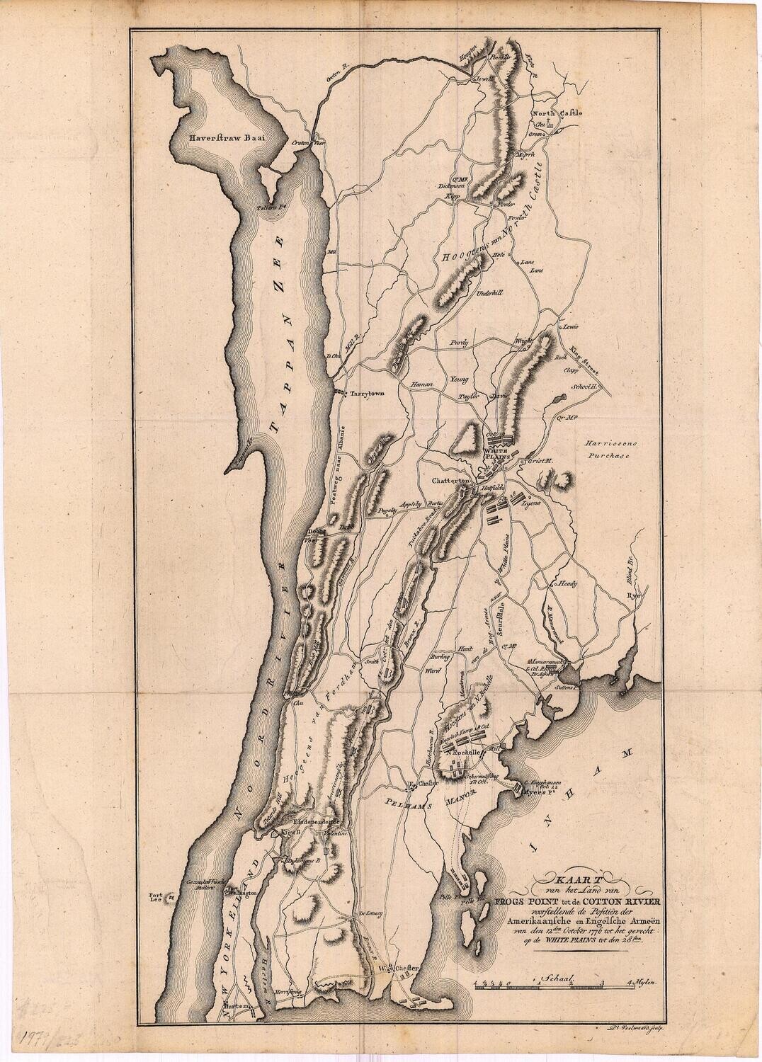 1777 Map of the Sites of the American and British Armies at Frog&#39;s Point and the Croton River :Dutch Edition