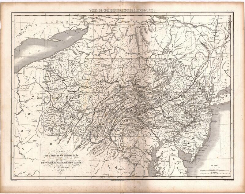 1816 Carte De Canaux et des Chemins de Fer , a map of New York , Pennsylvania , New Jersey  