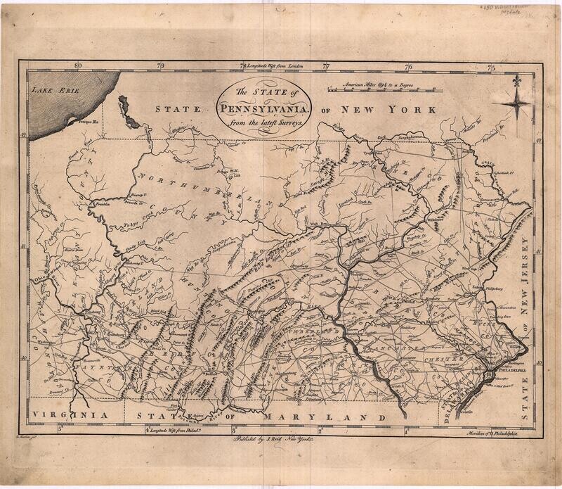 1796 Map of Pennsylvania from the latest Survey's by J. Reed- NY