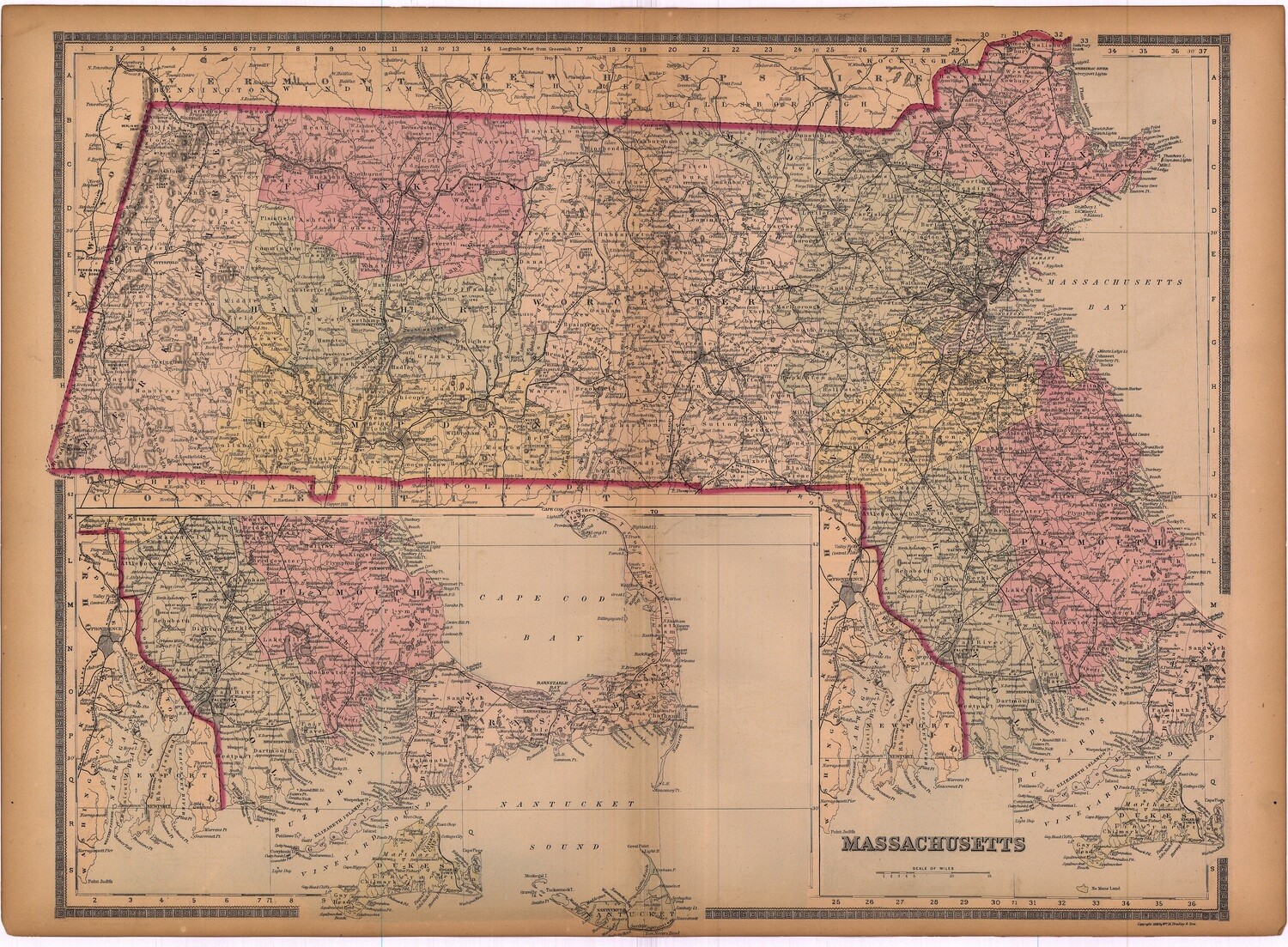 1886 Map of  Massachusettes by Bradley's