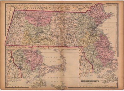 1886 Map of Massachusettes by Bradley&#39;s