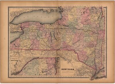 1886 Map of New York by Bradley&#39;s