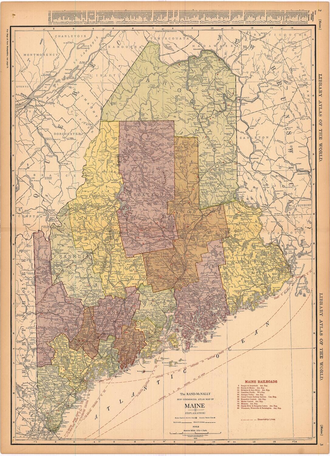 1912 Map of Maine by Rand McNally in Chromolithography