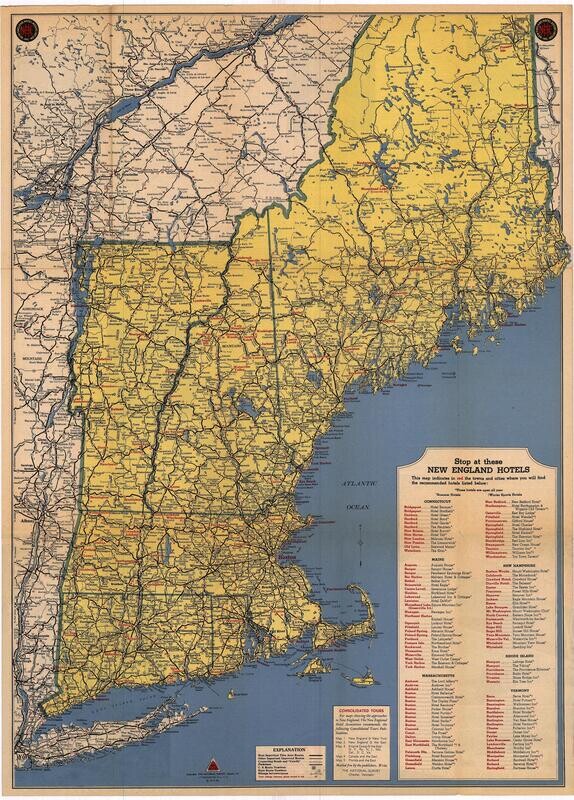 1941 New England Travelers Map by the New England Hotel Association