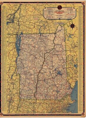 1940 Tydol Trails Road Map of New Hampshire + Vermont
