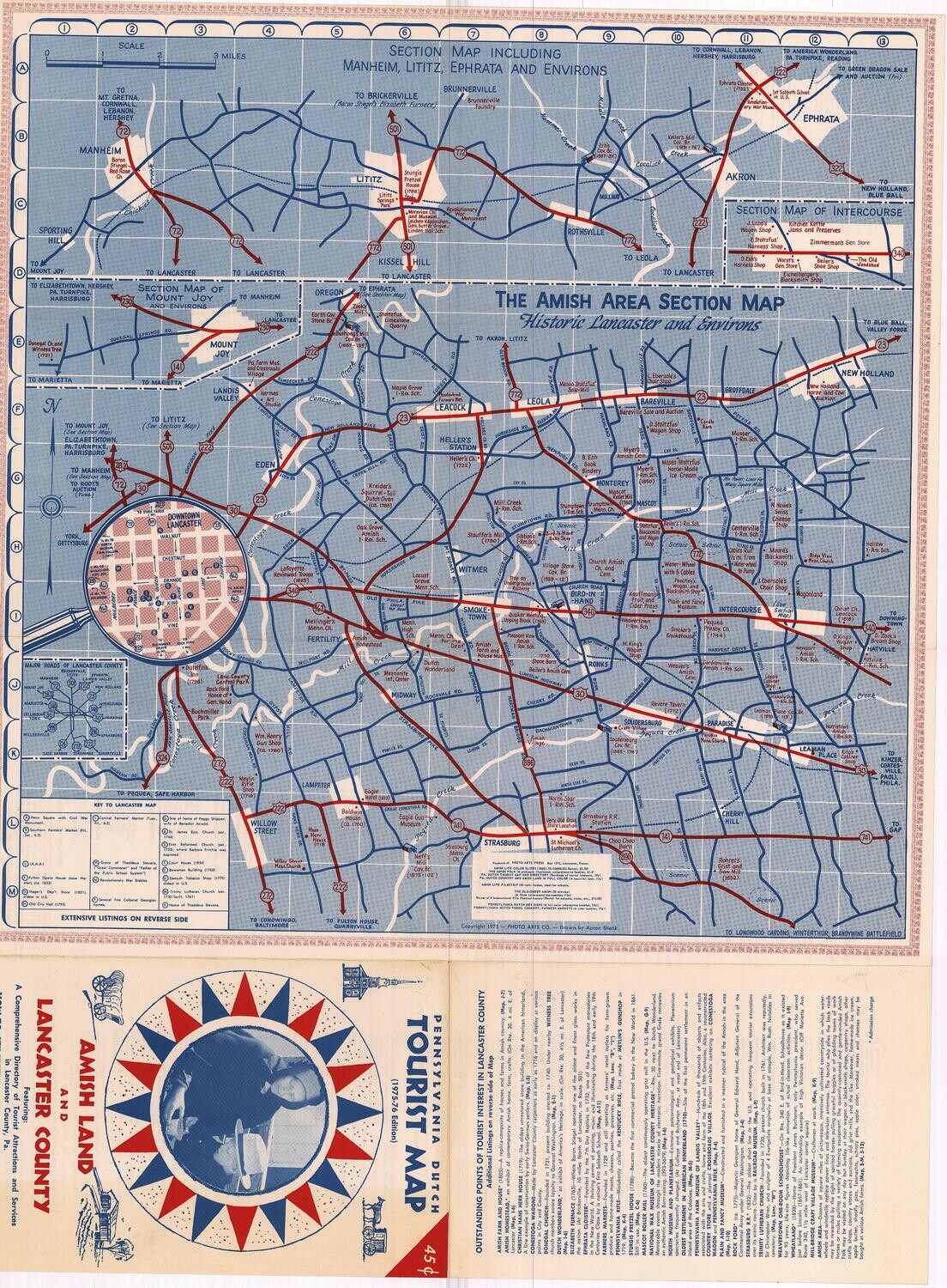 1975 Lancaster , Pennsylvania Amish Map