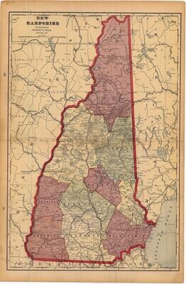 1903 Map of New Hampshire by Geo.Cram in Color Lithography