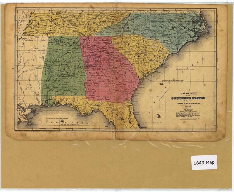 1849 (1844) Map of Southern States by Olney