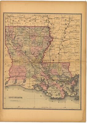 1886 Map of Louisiana by Bradley&#39;s