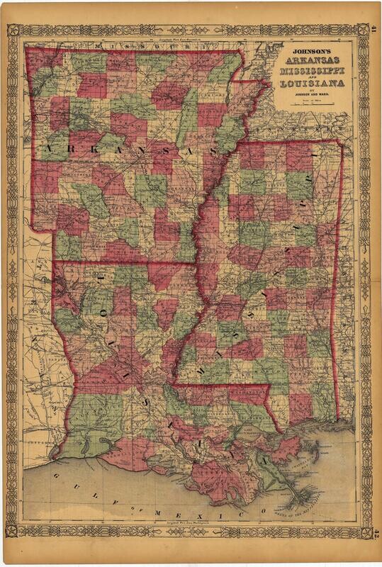 1863 Map of Arkansas, Mississippi, Louisiana by Johnson &amp; Ward #2