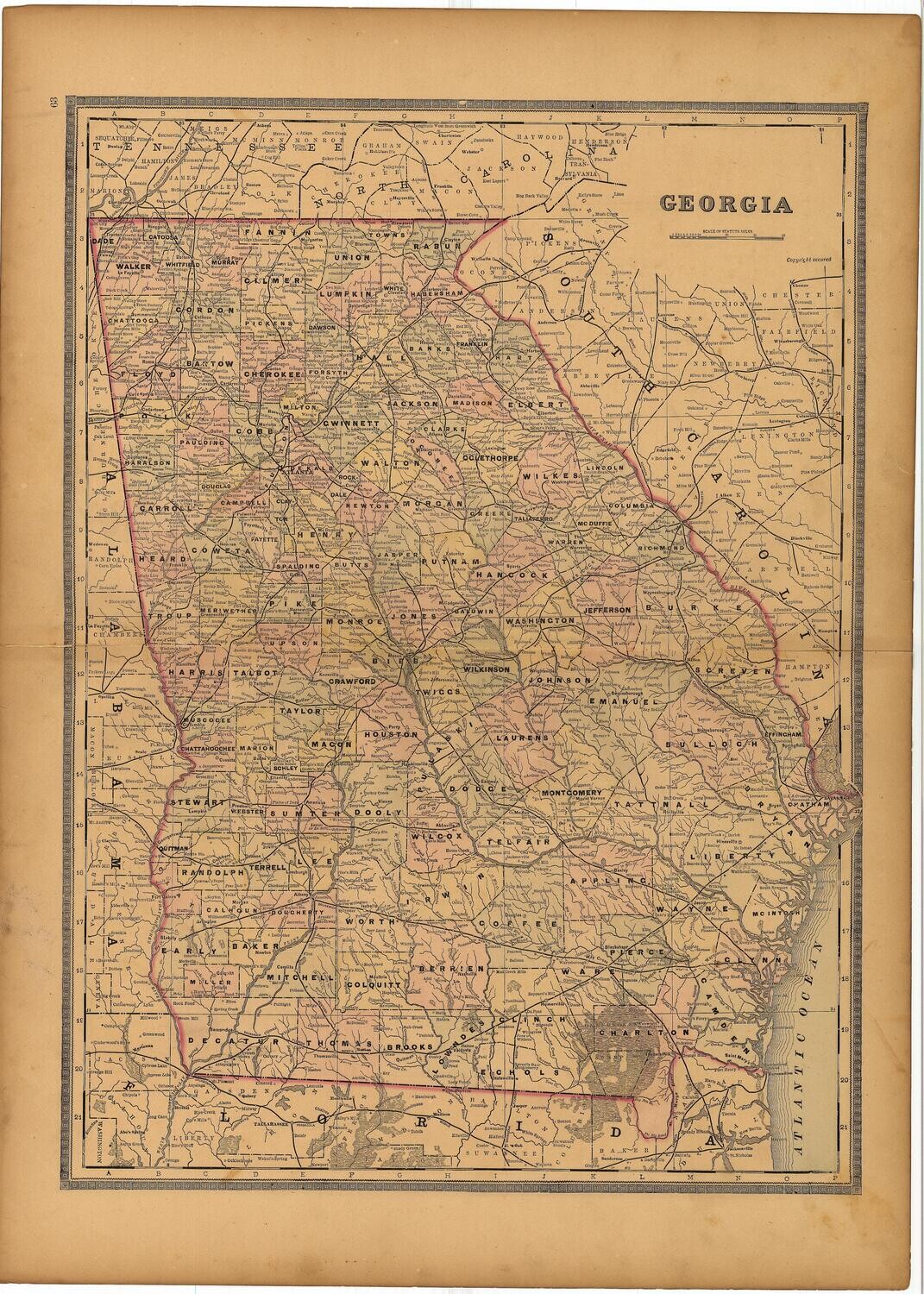 1886 Map of Georgia by Bradley's