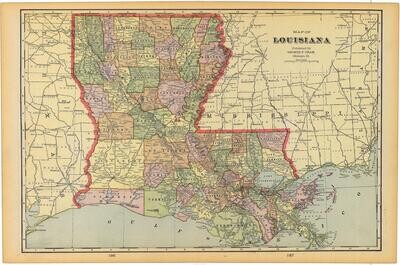 1903 Map of Louisiana by Geo.Cram in Color Lithography