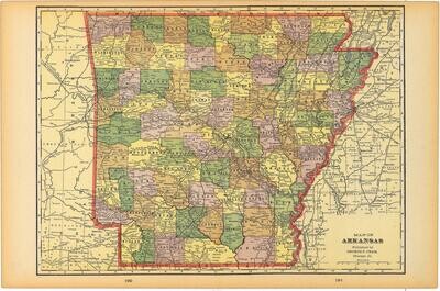 1903 Map of Arkansas State by Geo.Cram in Color Lithography