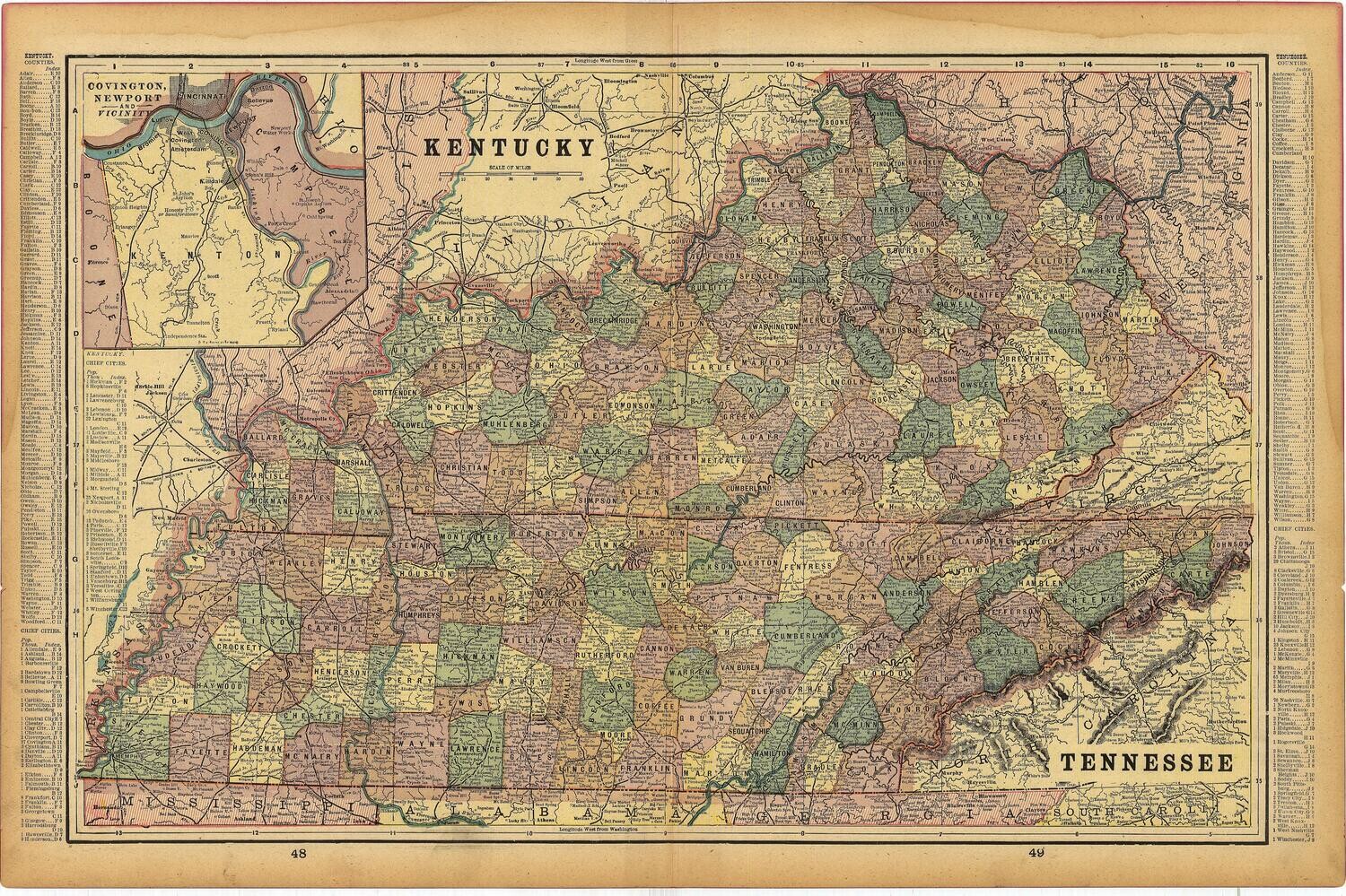1903 Map of Kentucky by Geo.Cram in Color Lithography