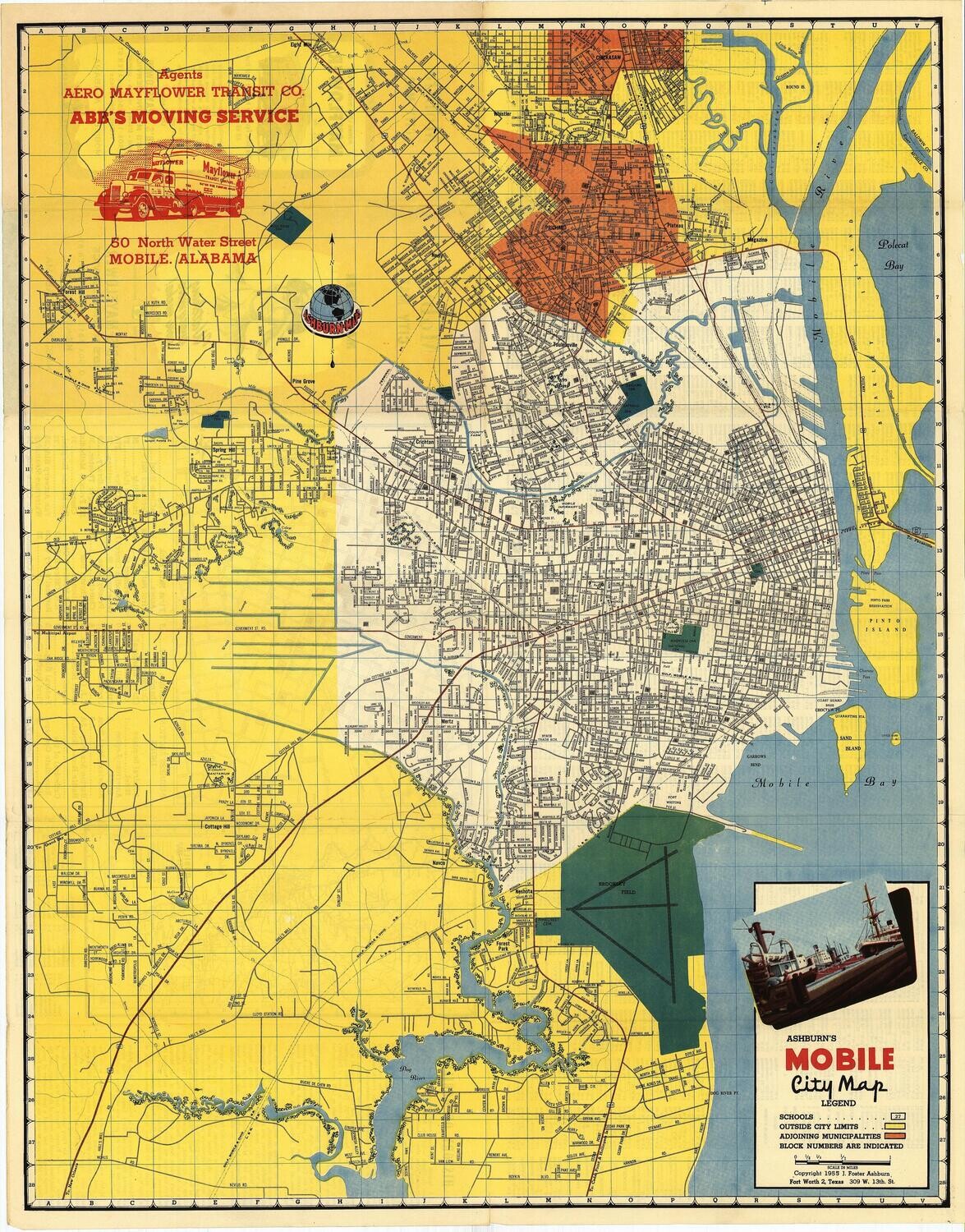 1955 Map of Mobile AL. in Chromolitho