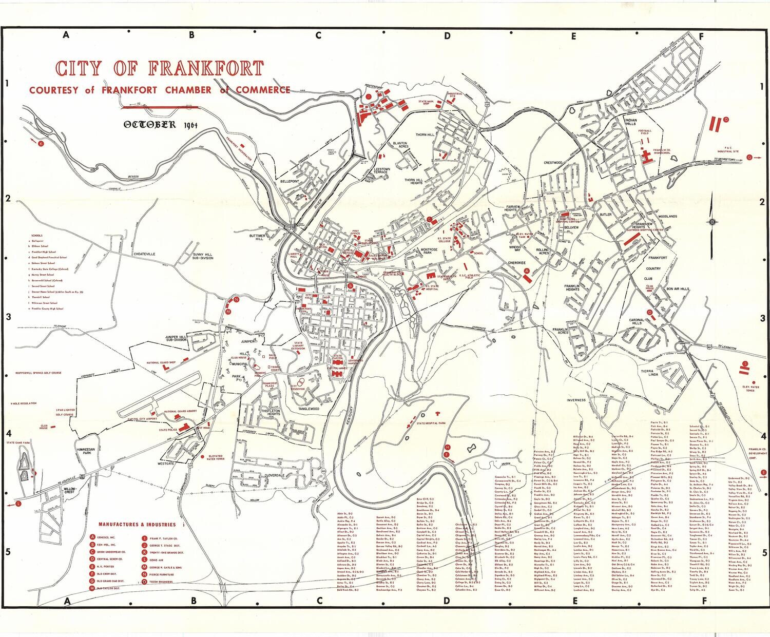 1964 Chamber of Commerce Map of Frankfort Kentucky