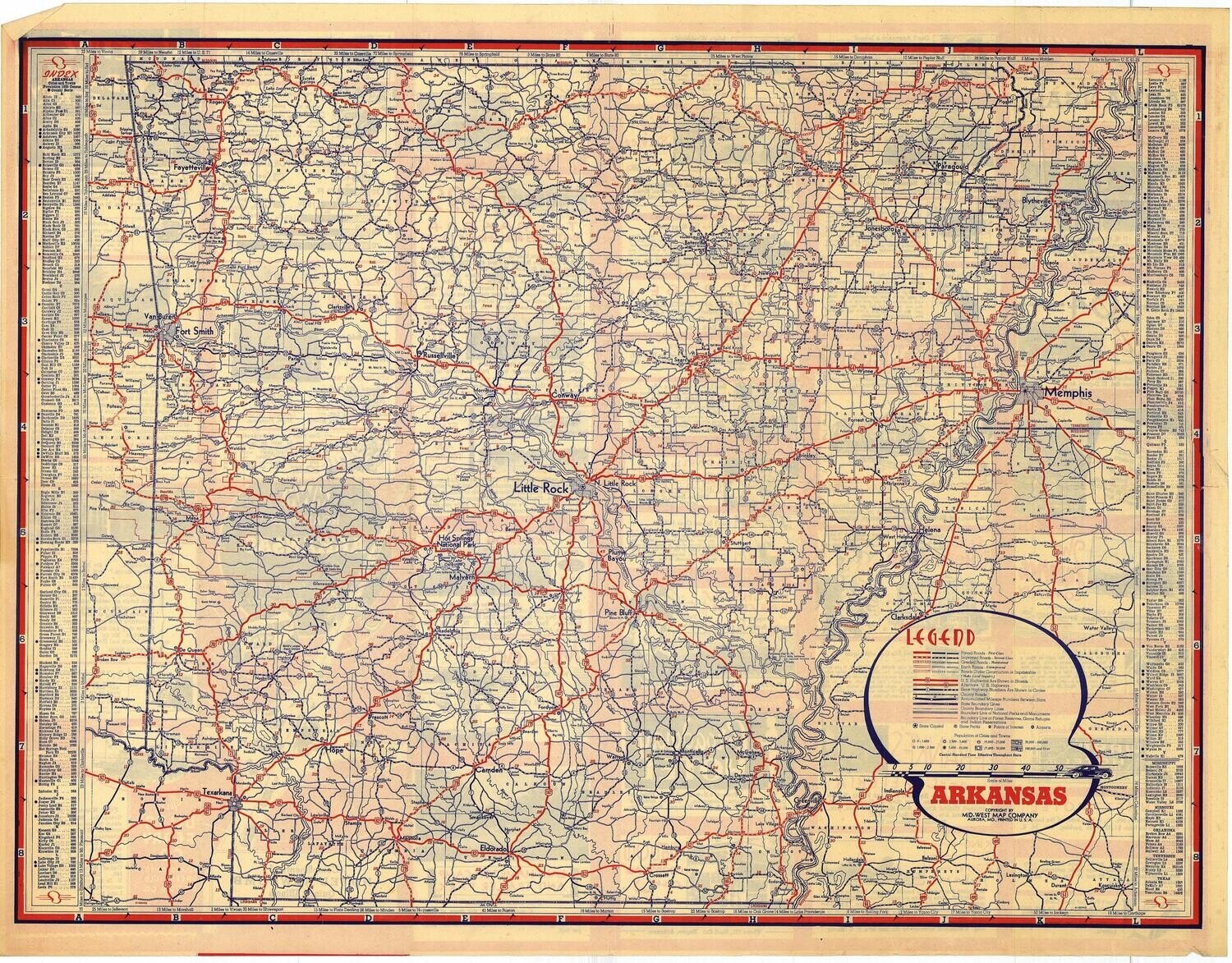 1939 Road Map of Arkansas by Mid West Map Co.