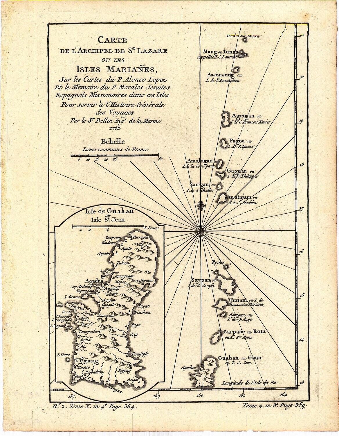 1752 Carte de Archipel&#39; St Lazare et les Marianes Isles by Bellin