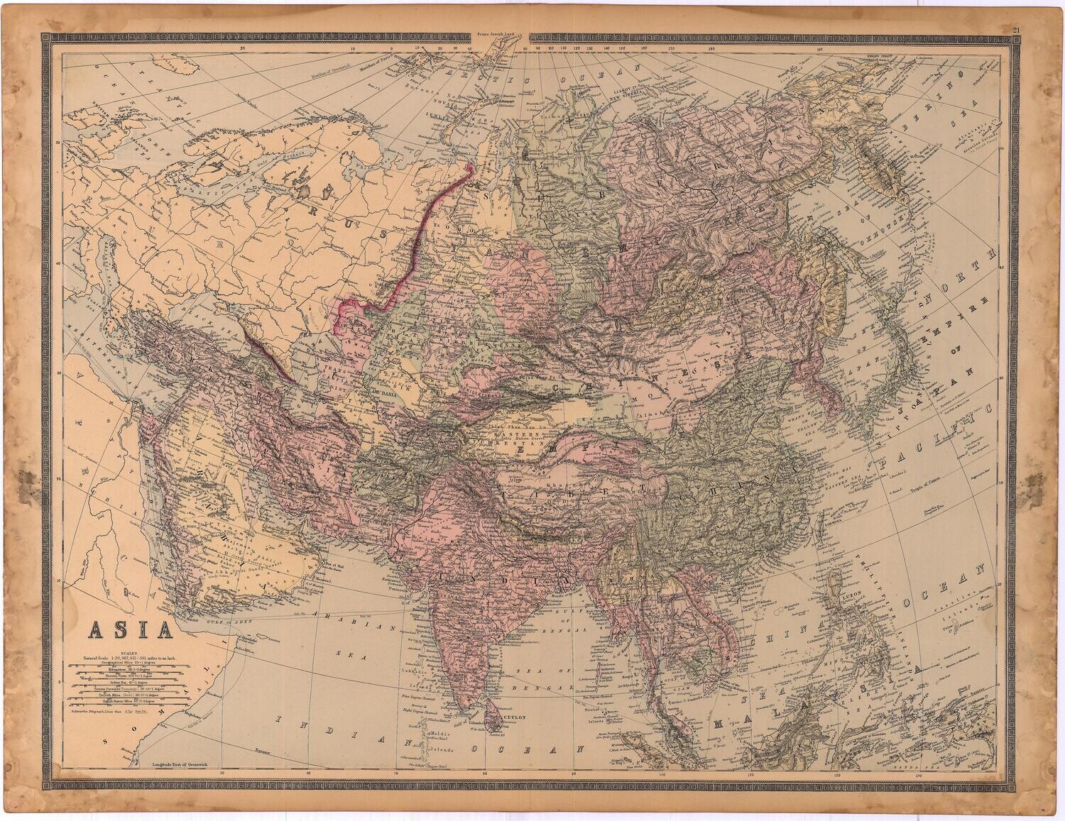 1886 Map of Asia by Bradley&#39;s in Lithography