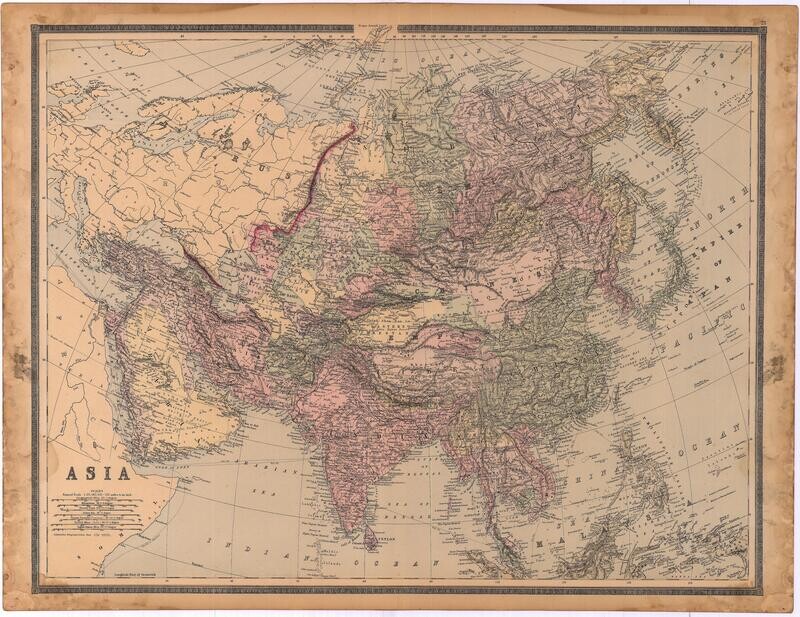 1886 Map of Asia by Bradley's in Lithography
