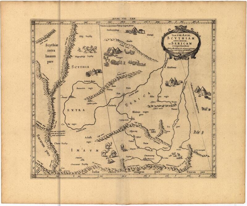 1606 Map of Scythia and Sericam by Gerard Mercator in Copper Engraving