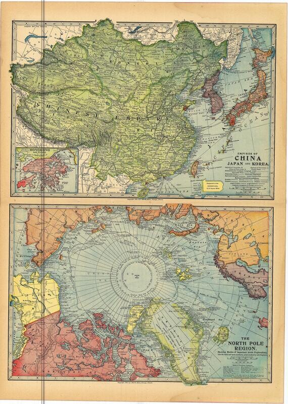 1903 (1899) Map of China, Korea and Japan by the Martin MIller Co.. in Color Lithography