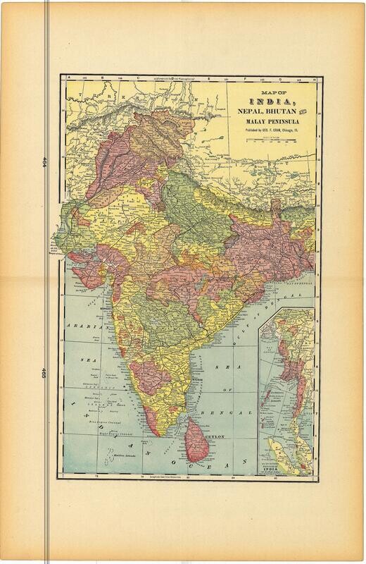 1903 Map of India by Geo.Cram in Color Lithography