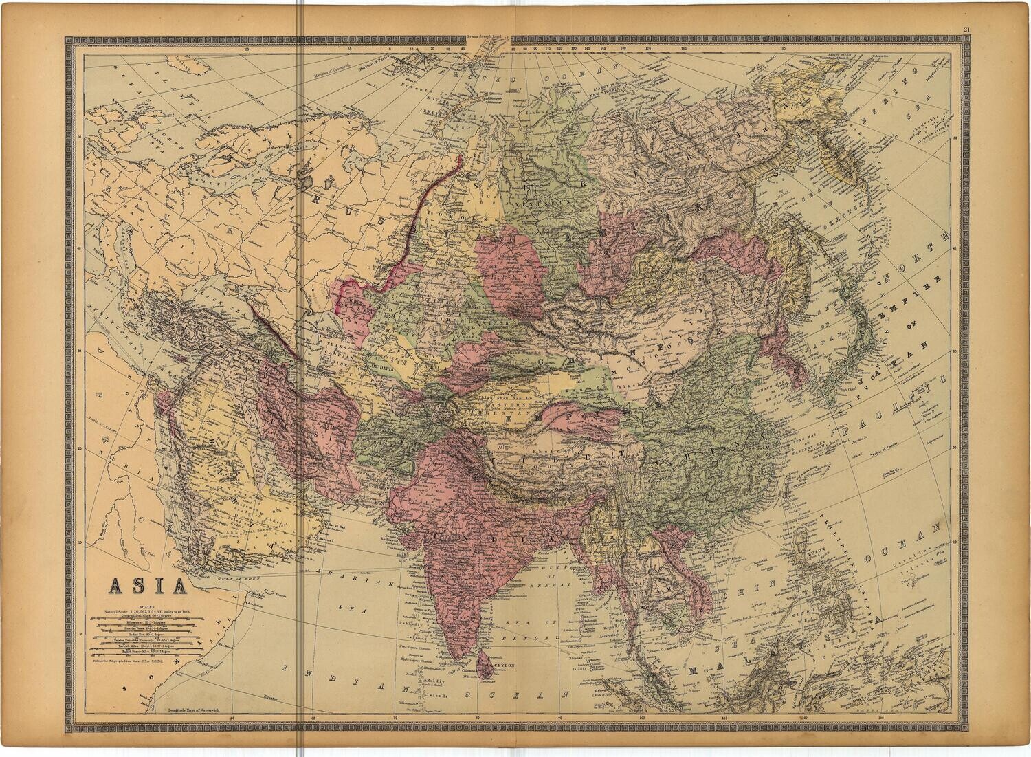 1886 Map of Asia by Bradley&#39;s in Lithography
