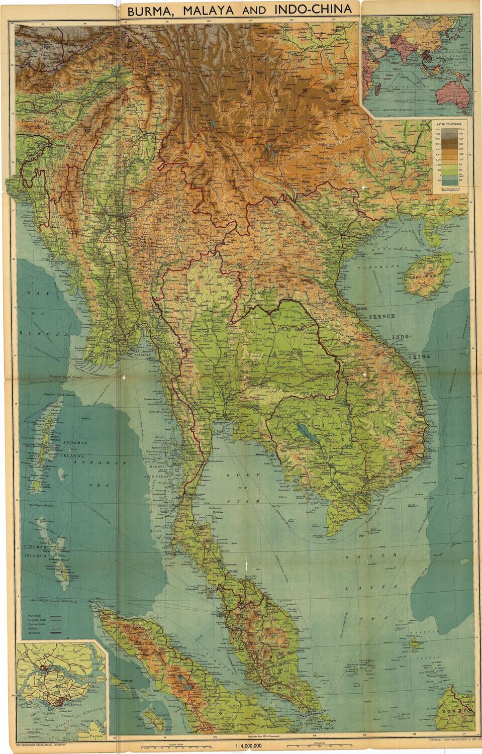 1948 Burma, Malaya and IndoChina Folding Map by Bartholomew