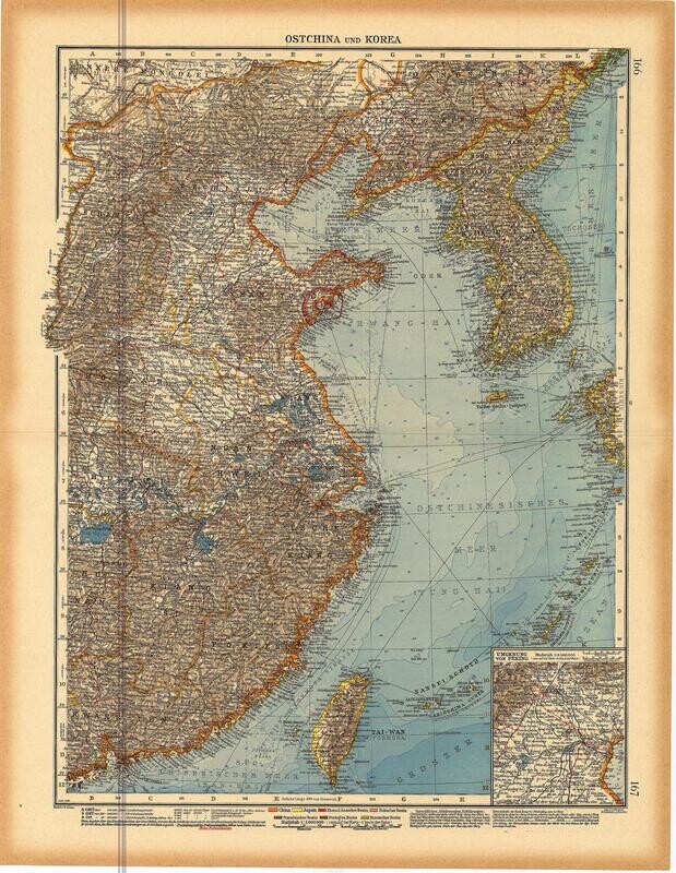 1923 Eastern China and Korea by Stieler in Chromolithography in German