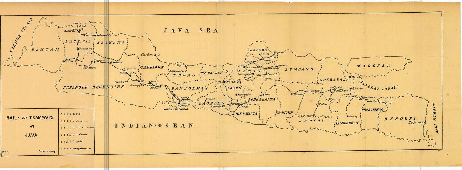 1893 Map of Java Railways and Tramways in Lithography