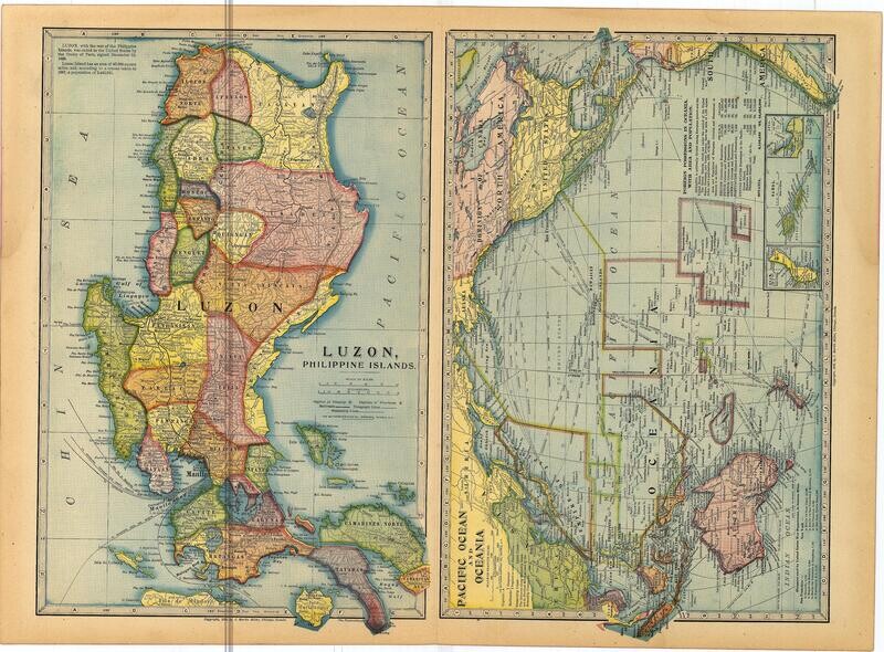 1903 (1899) Map of Luzon ,Philippines by the Martin MIller Co. in Color Lithography