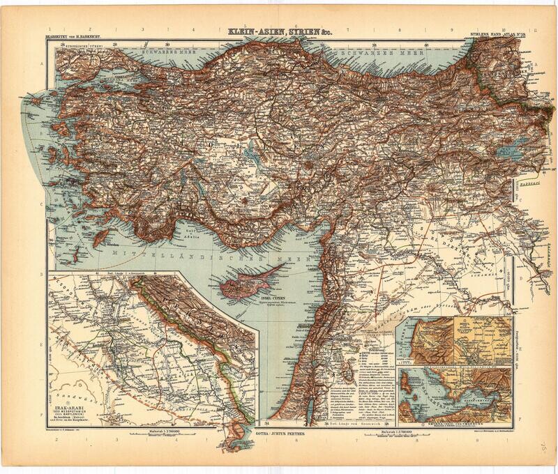 1911 Klein-Asien &amp; Syrien by Justus Perthes in Chromolithography