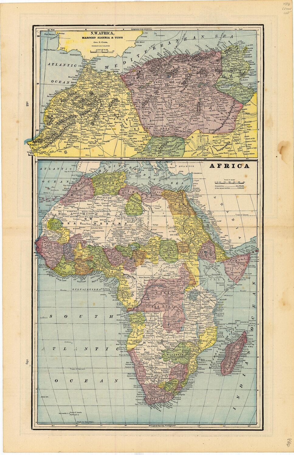 1892 Map of Africa by Geo.Cram in Lithography