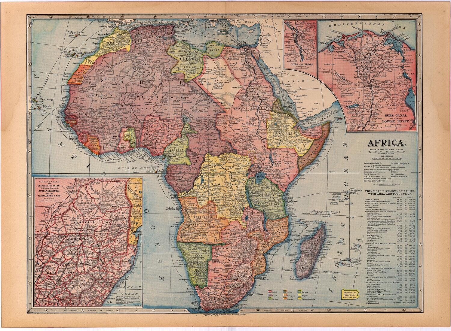 1903 (1899) Map of Africa by the Martin MIller Co. in Color Lithography