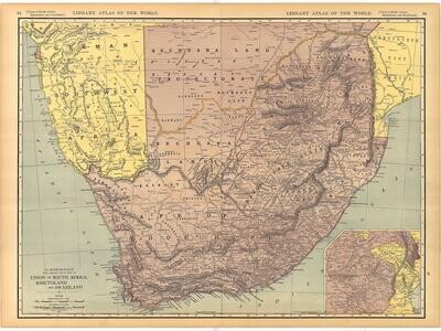 1912 Map of the Union of South Africa by Rand McNally in Chromolithography